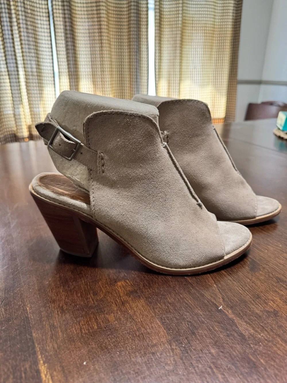 Frye Taupe Suede Open-Toe Block Heel Mules - Picture 1 of 5
